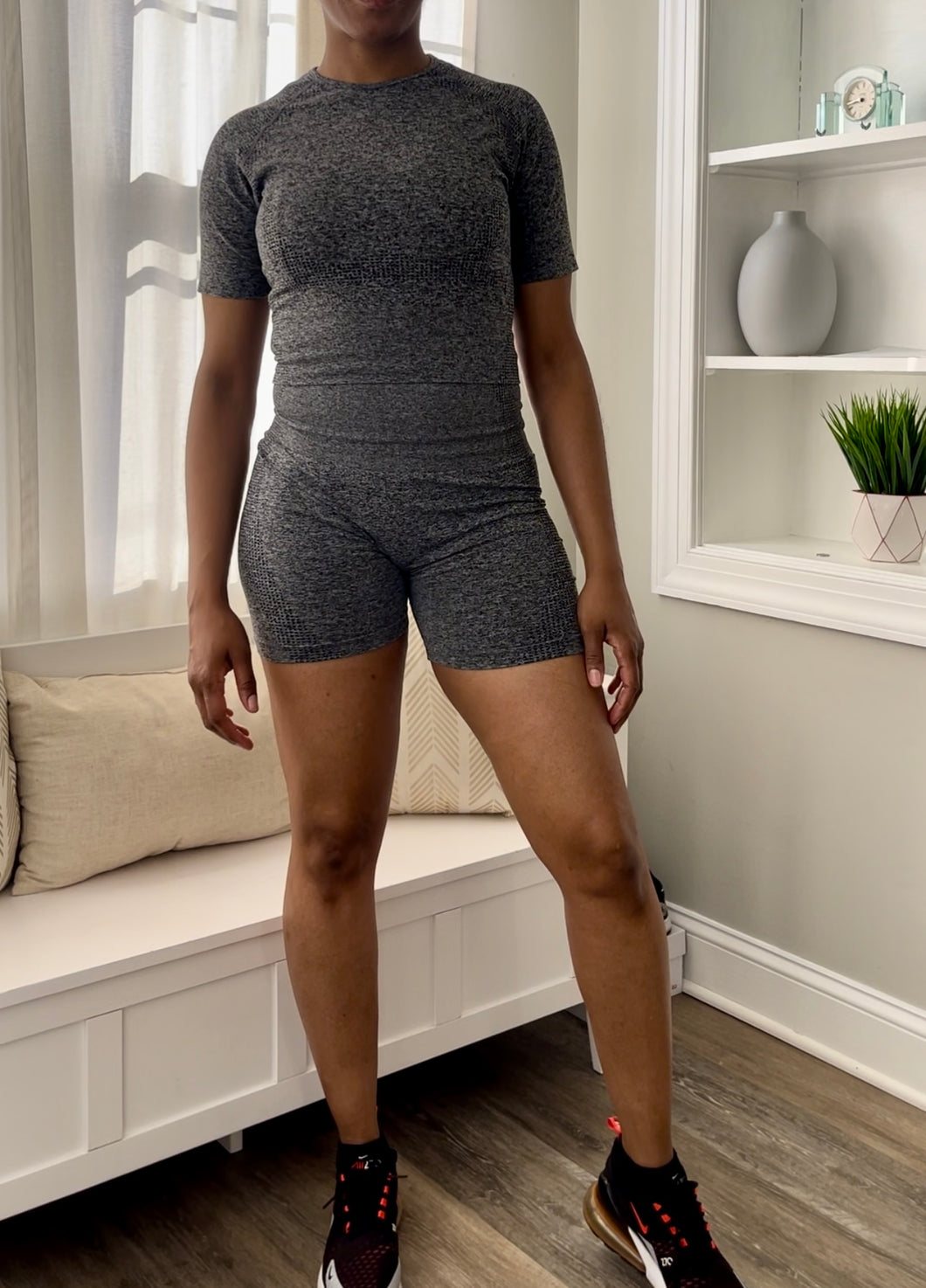 Seamless Active Wear 2 Piece Set- Charcoal Gray